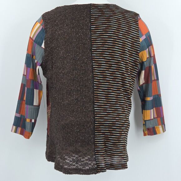 Ali Miles Mixed Media Patch Knit Tunic Sweater Top Womens Large Boho Patchwork - Picture 3 of 9